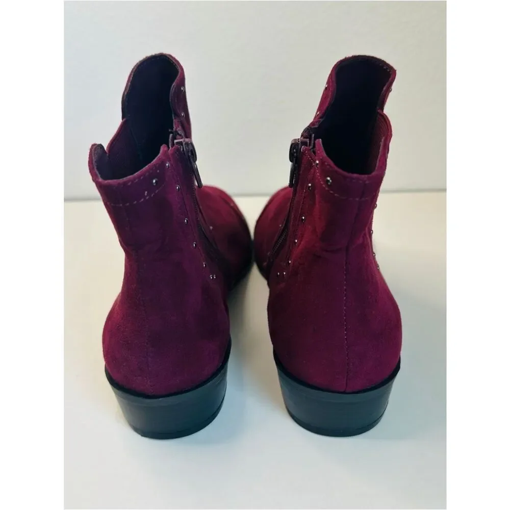 Liz Claiborne Burgundy Vegan Suede Studded Booties Size 11